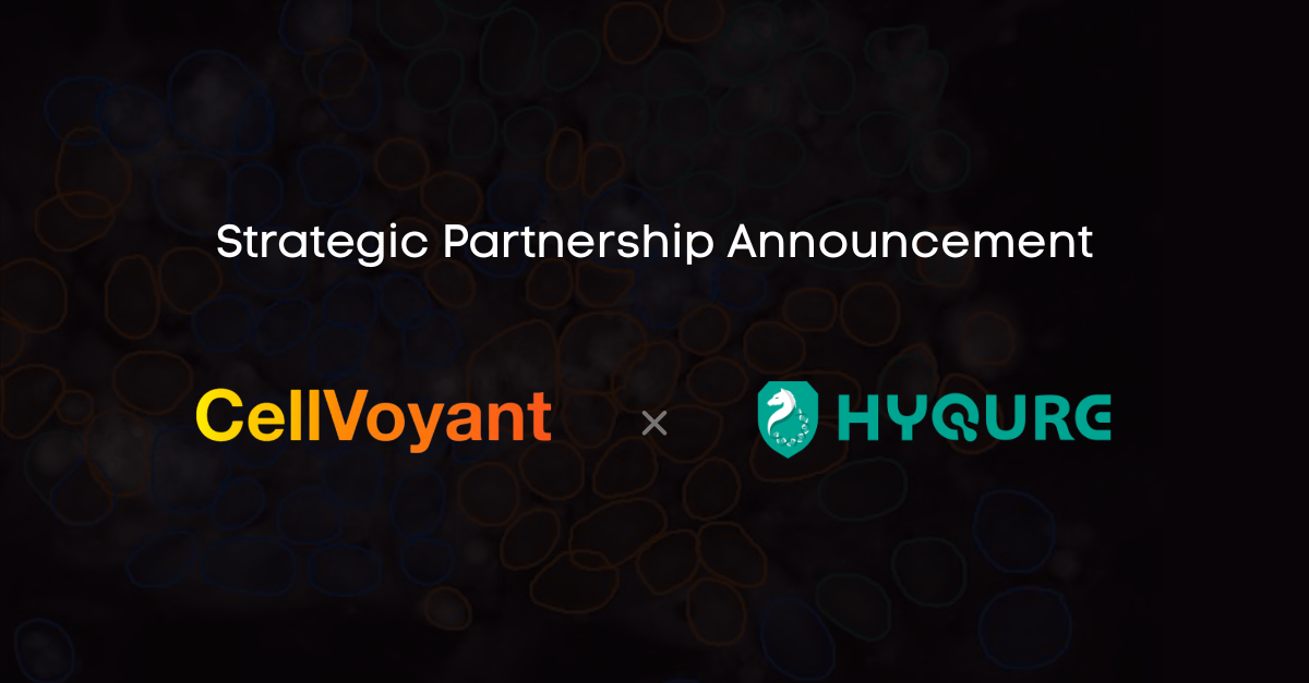 Strategic partnership announcement featuring the CellVoyant and HyQure logos.