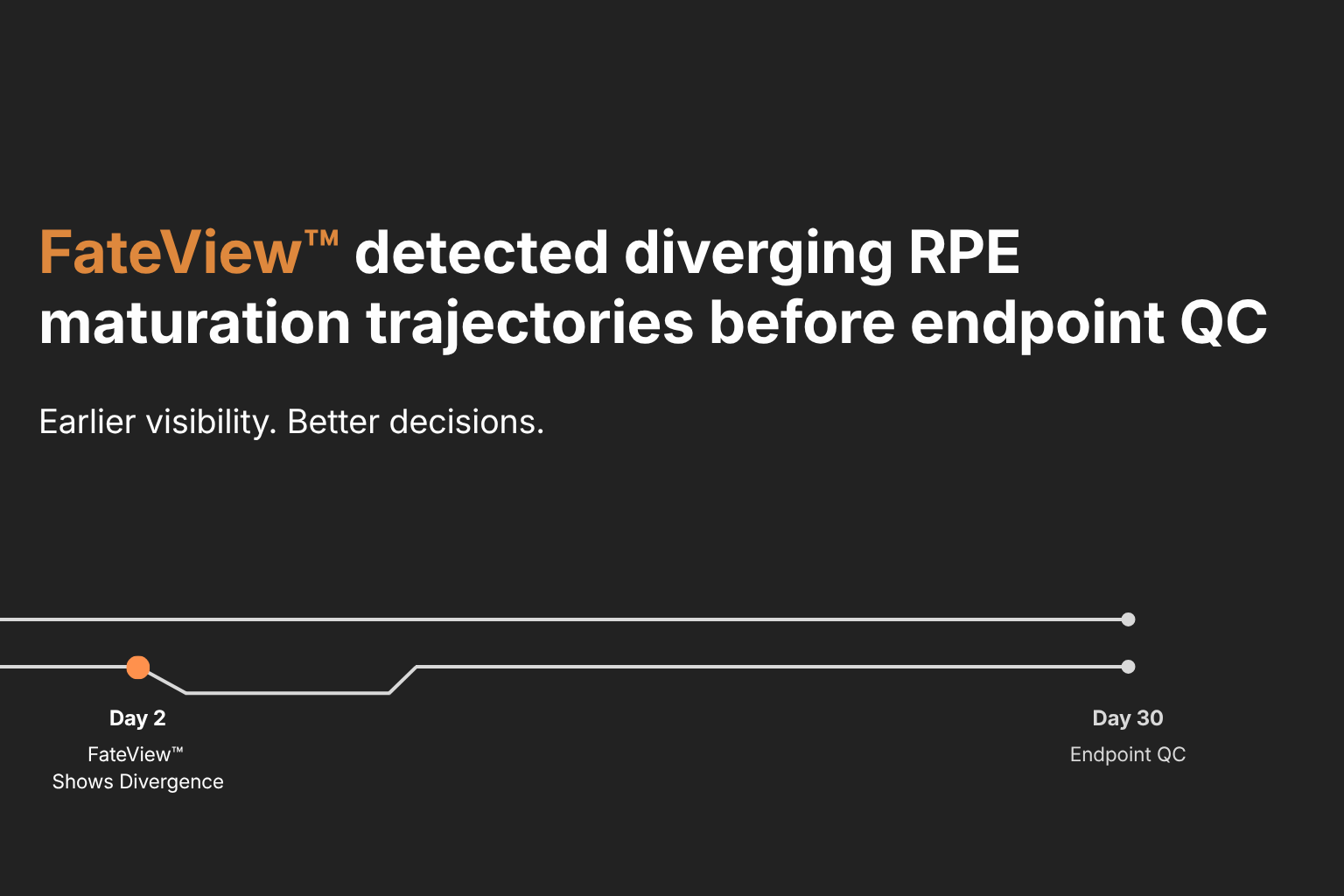 FateView detected divergence in RPE maturation trajectories from around Day 2, before endpoint QC.